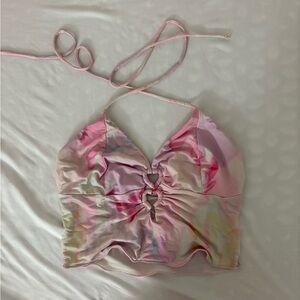 Bershka Women's Pink Tie-Dye Halter Top